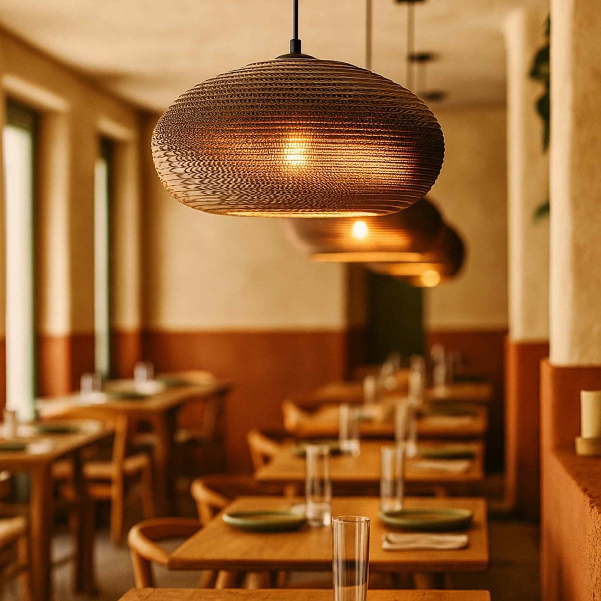 Lámpara colgante de cartón corrugado "DANBORU" - E27 - Barcelona Led-Decoración
