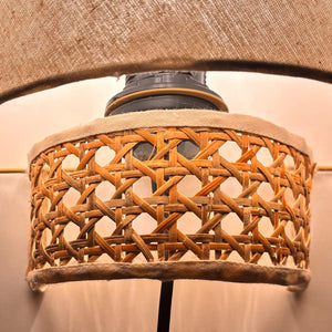 Aplique de pared de mimbre y tela "HANS" - E27 - Interruptor y enchufe (2)