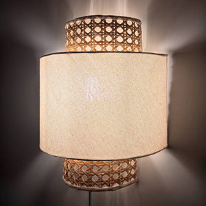 Aplique de pared de mimbre y tela "HANS" - E27 - Interruptor y enchufe (3)