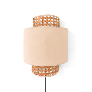 Aplique de pared de mimbre y tela "HANS" - E27 - Interruptor y enchufe (8)