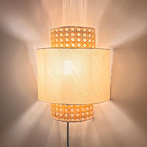 Aplique de pared de mimbre y tela "HANS" - E27 - Interruptor y enchufe (9)