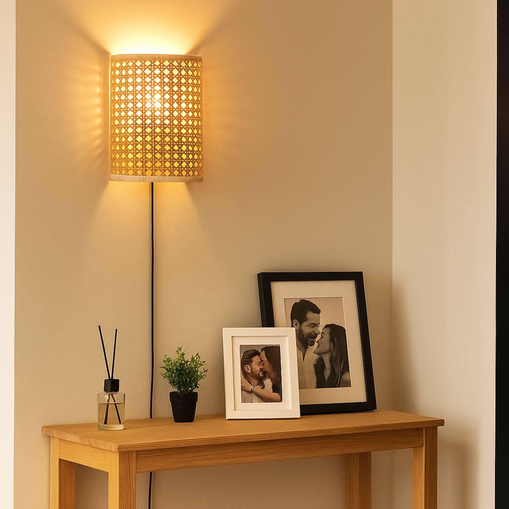 Aplique de pared de mimbre "BERGIN" - E27 - Interruptor y enchufe