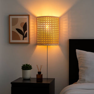 Aplique de pared de mimbre "BERGIN" - E27 - Interruptor y enchufe - Barcelona Led-Decoración