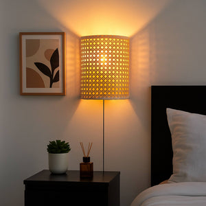 Aplique de pared de mimbre "BERGIN" - E27 - Interruptor y enchufe (11)