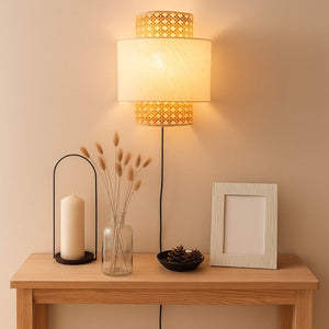 Aplique de pared de mimbre y tela "HANS" - E27 - Interruptor y enchufe - Barcelona Led-Decoración