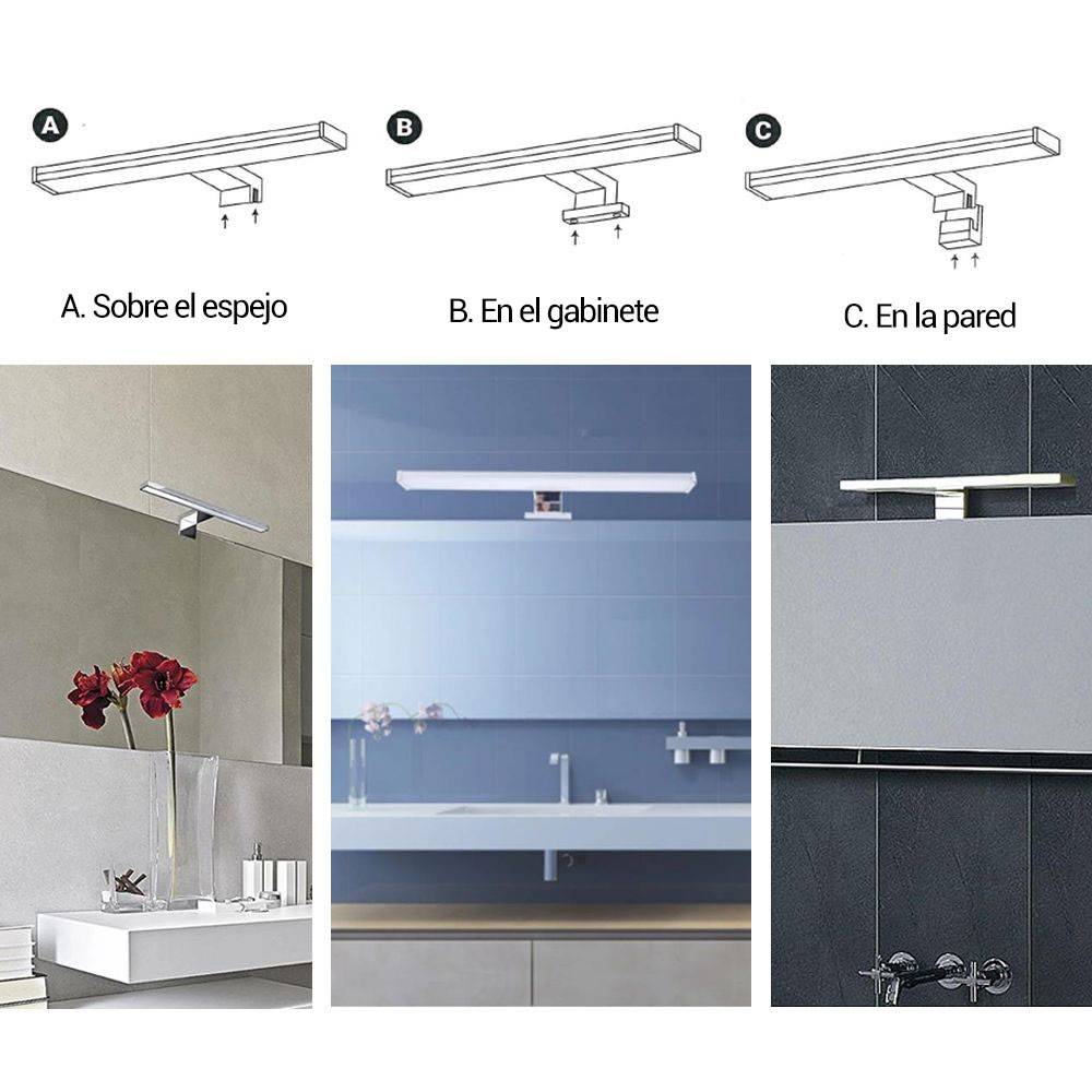 Aplique espejo baño LED 10W - Fijación en espejo, mueble o pared - 50cm (1)