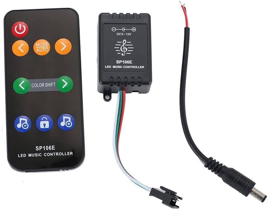 Controlador musical LED IC Pixel RGB/RGBW con mando a distancia - 5-12V DC - 600 pixeles