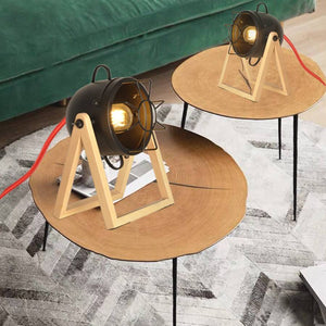 Lámpara de mesa de madera vintage "TACHICOM" E27 (5)