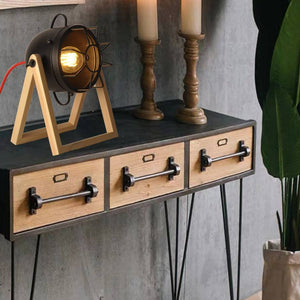 Lámpara de mesa de madera vintage "TACHICOM" E27 (9)