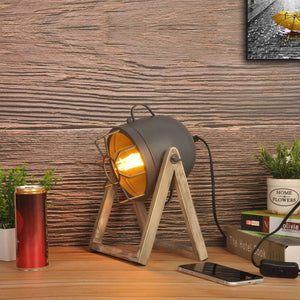 Lámpara de mesa de madera vintage "TACHICOM" E27 (12)