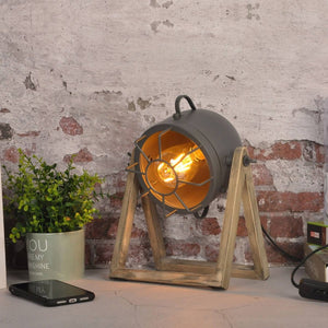 Lámpara de mesa de madera vintage "TACHICOM" E27 - Barcelona Led-Decoración