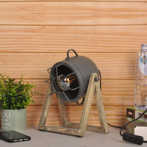 Lámpara de mesa de madera vintage "TACHICOM" E27 (18)