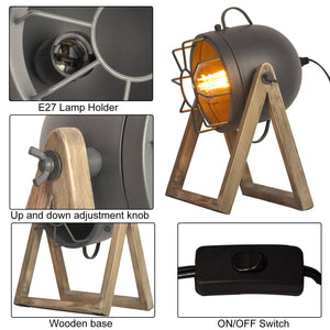 Lámpara de mesa de madera vintage "TACHICOM" E27 (19)