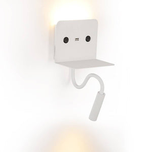 Aplique de pared LED para lectura "SLANGE" 3W + 6W orientable y base de carga USB - Barcelona Led-Decoración