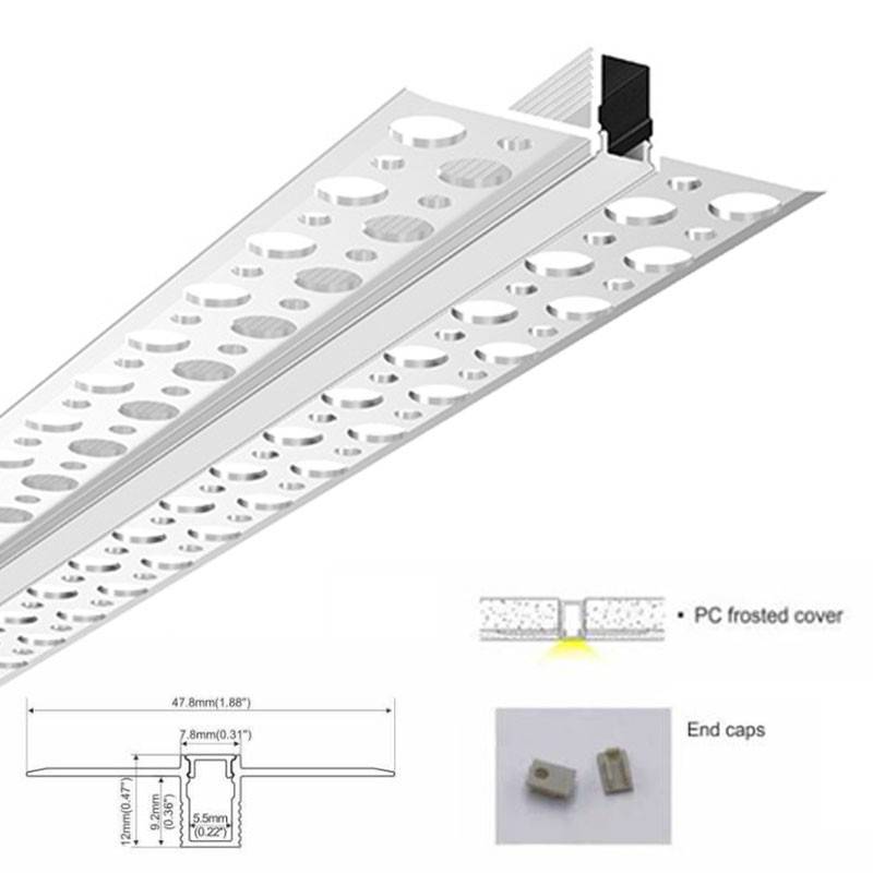 Perfil tira LED integración / trimless - 8x12mm - Con difusor - 2 metros