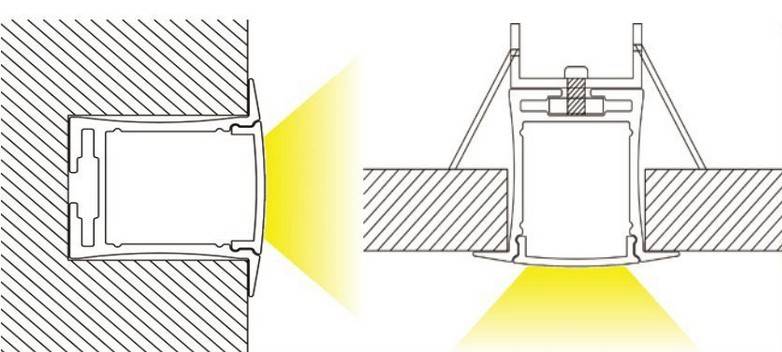 Perfil de aluminio para tira LED empotrable 36x28mm (2metros) - Barcelona Led-