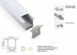 Perfil de aluminio para tira LED empotrable 36x28mm (2metros)