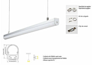 Perfil para tira led de suspensión o superficie 20x27mm (2metros) (1)