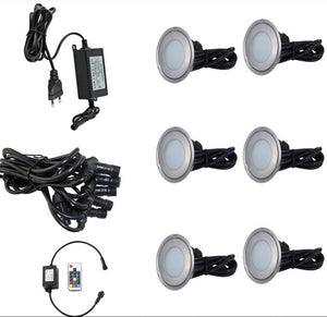 Kit 6 focos LED RGB empotrables en suelo Ø58x9mm 0,5W 12V-DC IP67 - Barcelona Led-