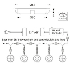 Kit 6 focos LED empotrables en suelo Ø58x9mm 0,5W 12V-DC IP67 (1)