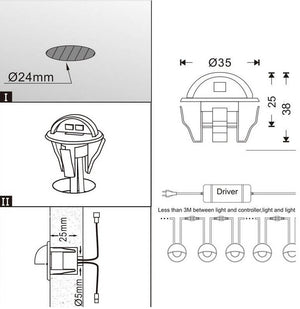 Kit 6 focos LED empotrables balizas para escalera 0,4W 12V-DC IP67 - Barcelona Led-