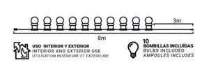Guirnalda LED cable blanco 10 bombillas LED 3000ºK - 8 metros - Barcelona Led-