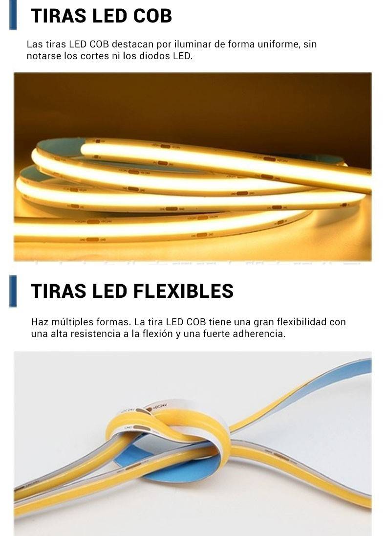 Tira LED COB 24V DC - 12W/m - 10mm - IP20 - Rollo de 10 metros - Corte cada 5cm - Barcelona Led-