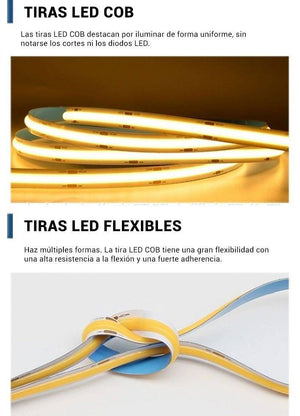 Tira LED COB 24V DC - 12W/m - 8mm - IP20 - Rollo de 5 metros - Corte cada 4,5 cm - Barcelona Led-