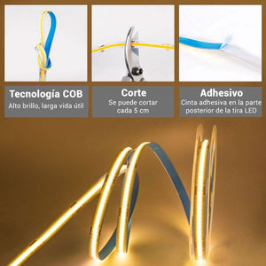Tira LED COB 24V DC - 12W/m - 8mm - IP20 - Rollo de 5 metros - Corte cada 4,5 cm - Barcelona Led-