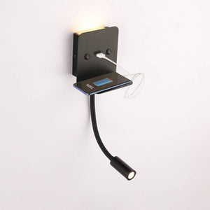 Aplique de pared LED para lectura "SLANGE" 3W + 6W orientable y base de carga USB - Barcelona Led-Decoración