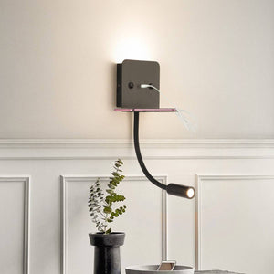 Aplique de pared LED para lectura "SLANGE" 3W + 6W orientable y base de carga USB - Barcelona Led-Decoración