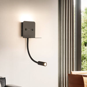 Aplique de pared LED para lectura "SLANGE" 3W + 6W orientable y base de carga USB - Barcelona Led-Decoración