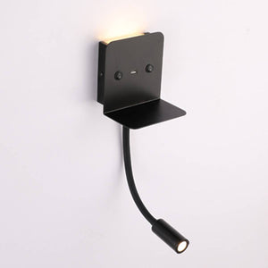 Aplique de pared LED para lectura "SLANGE" 3W + 6W orientable y base de carga USB - Barcelona Led-Decoración