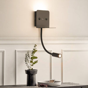Aplique de pared LED para lectura "SLANGE" 3W + 6W orientable y base de carga USB - Barcelona Led-Decoración