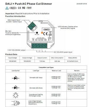 Controlador monocolor DALI y PUSH Dimmer - 400W - 1 canal - 100-240V AC - Sunricher (1)