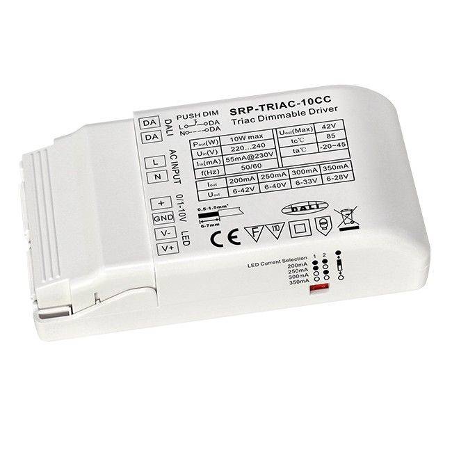 Driver regulable TRIAC DALI PUSH 0/1-10V 6-42V 10W multicorriente (200-350mA)
