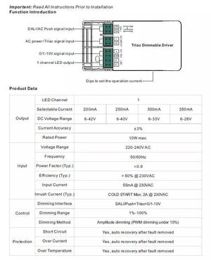 Driver regulable TRIAC DALI PUSH 0/1-10V 6-42V 10W multicorriente (200-350mA) (5)