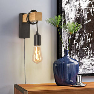 Apliques de pared madera "RUDER" - Con interruptor y enchufe - E27 - Barcelona Led-Decoración