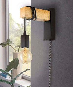 Apliques de pared madera "RUDER" - Con interruptor y enchufe - E27 - Barcelona Led-Decoración