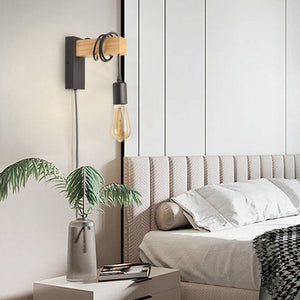 Apliques de pared madera "RUDER" - Con interruptor y enchufe - E27 - Barcelona Led-Decoración