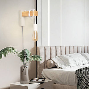 Apliques de pared madera "RUDER" - Con interruptor y enchufe - E27 - Barcelona Led-Decoración