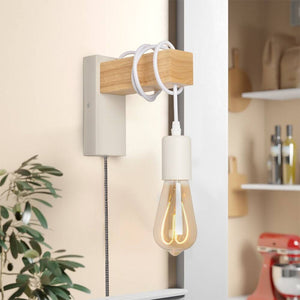Apliques de pared madera "RUDER" - Con interruptor y enchufe - E27 - Barcelona Led-Decoración