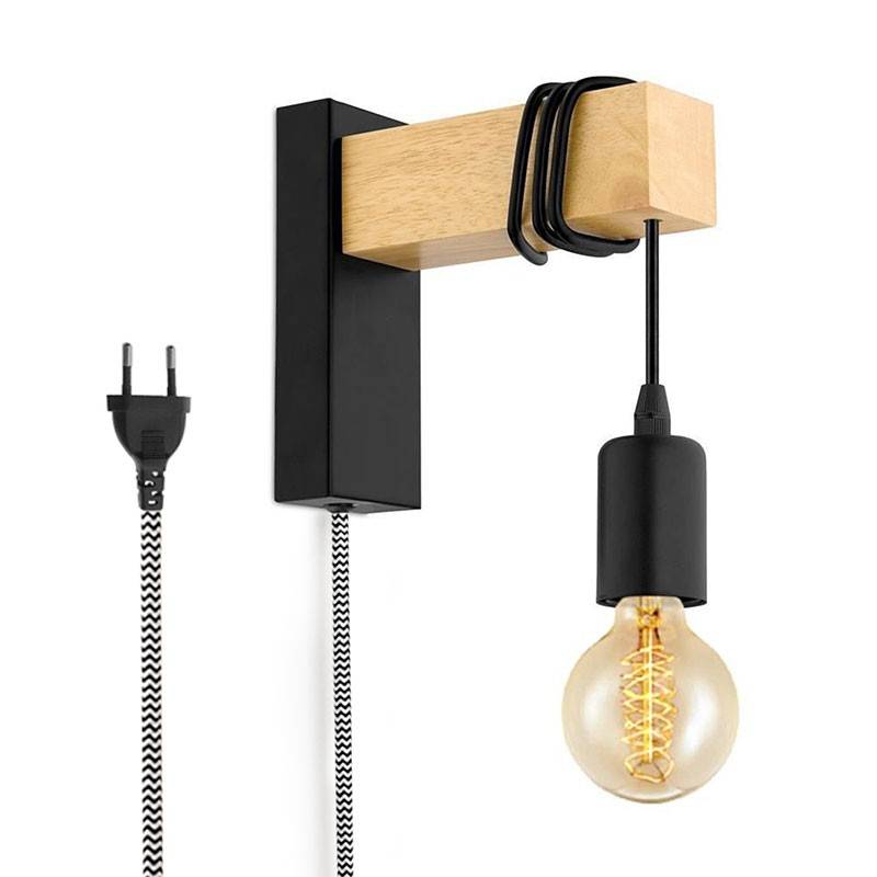 Apliques de pared madera "RUDER" - Con interruptor y enchufe - E27