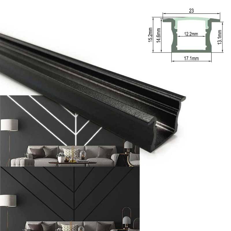 Perfil de aluminio negro para tira LED 23x15mm (2 metros) - Barcelona Led-