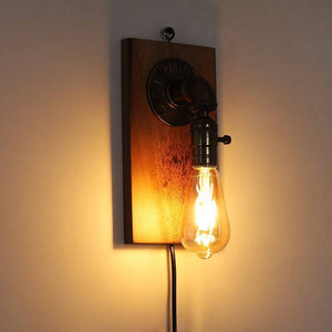 Aplique de pared estilo industrial de madera y metal "Older" - E27 (4)