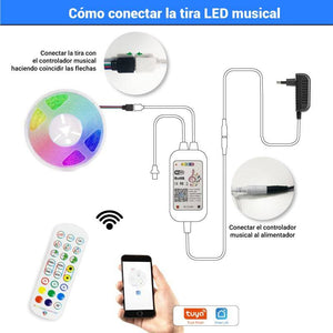Kit tira LED musical RGB WiFi Alexa/Google Home con fuente, mando y controlador 5 metros - Barcelona Led-