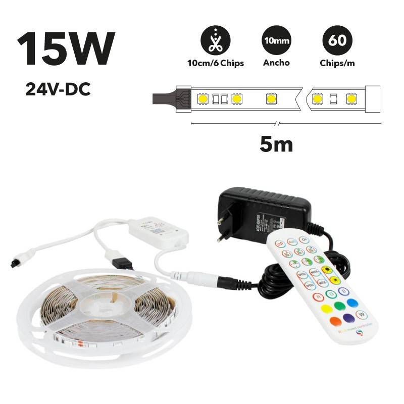 Kit tira LED musical RGB WiFi Alexa/Google Home con fuente, mando y controlador 5 metros - Barcelona Led-
