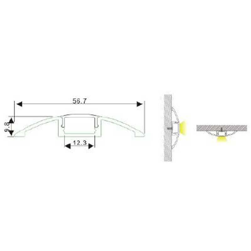 Perfil de aluminio para tira LED superficie - 58x9mm - Forma de media luna - 2m - Barcelona Led-Accesorios