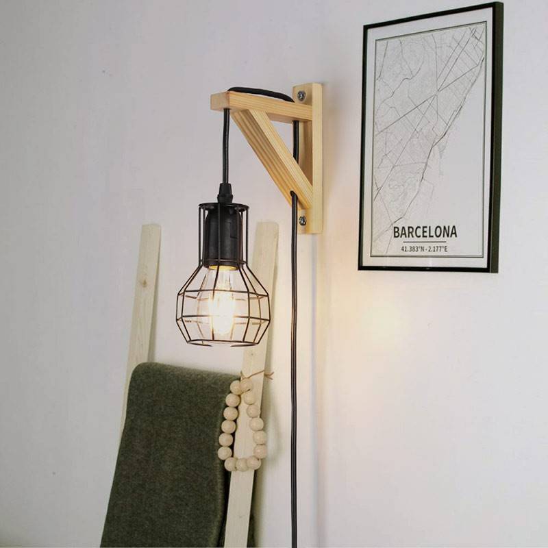 Aplique de pared de madera jaula "MICA" Bombilla incluida - Barcelona Led-Decoración