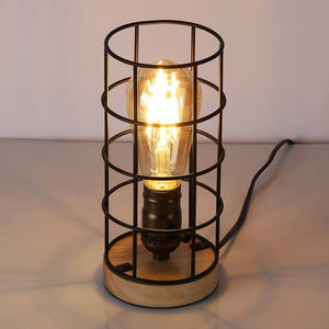 Lámpara vintage de mesa de estilo industrial madera y rejilla "GREGOR" (5)